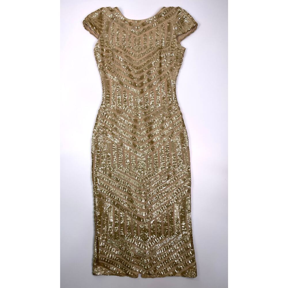 Dress the population Gold Sequin Midi Dress Size S - Picture 5 of 11